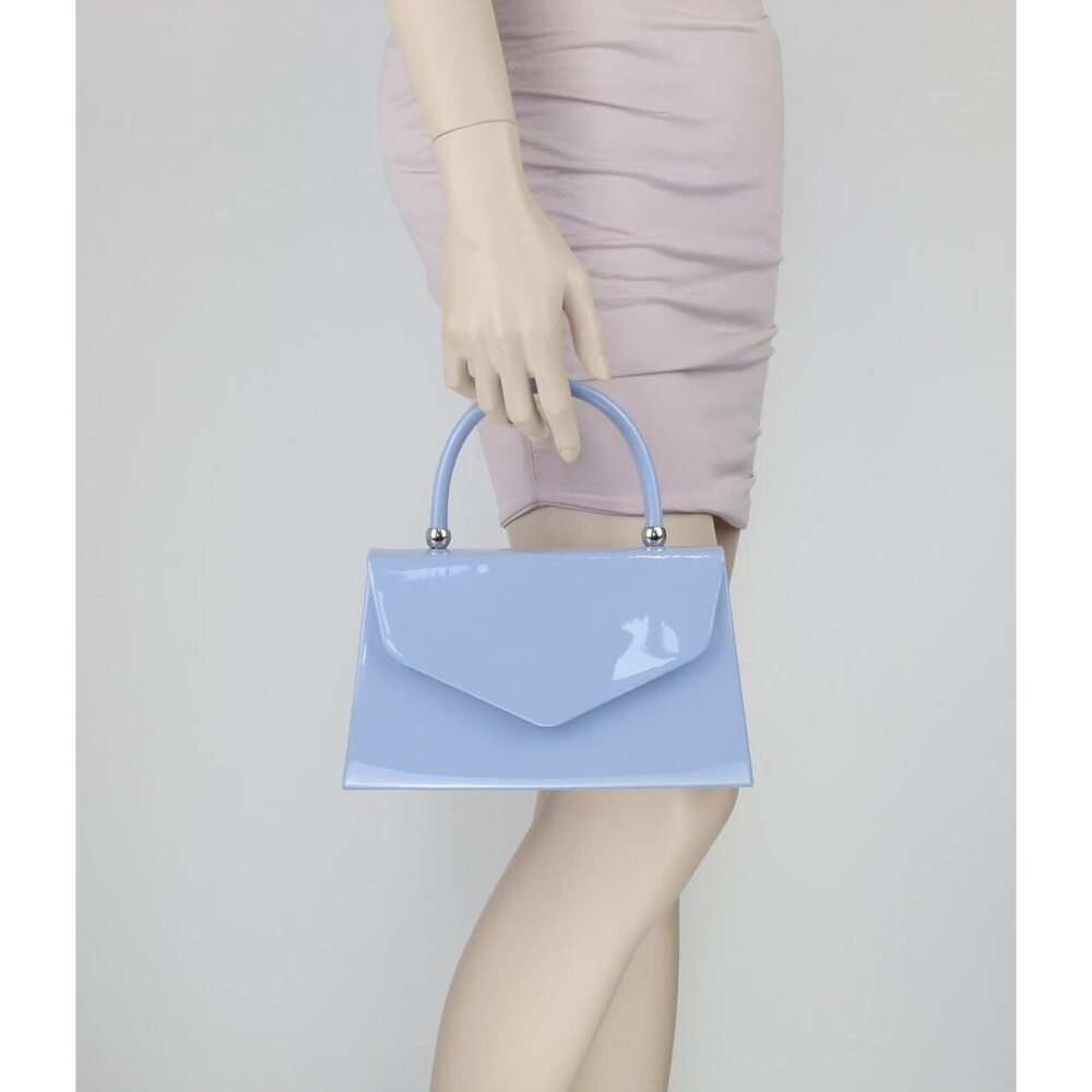 7018 Patent Clutch Bag Handbag Small Hard Case Baby Blue - Picture 2 of 5